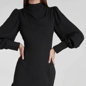 MOCK NECK PUFF SLEEVE RUFFLE HEM MINI DRESS